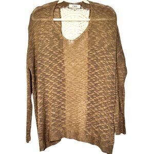 Umgee USA Tan Knit Sweater Crochet Lace Back Panel Boho Oversized S/M EUC